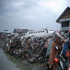 Banda Aceh Rubble and Stranded Fish Boat